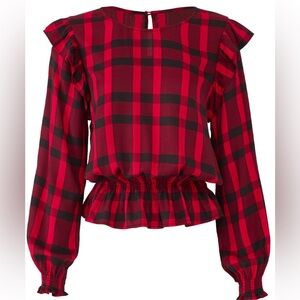 Sanctuary Red and Black Plaid Long Sleeve Top